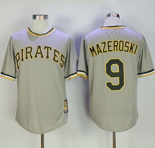Mitchell And Ness Pirates #9 Bill Mazeroski Grey Throwback Stitched MLB Jersey - Click Image to Close